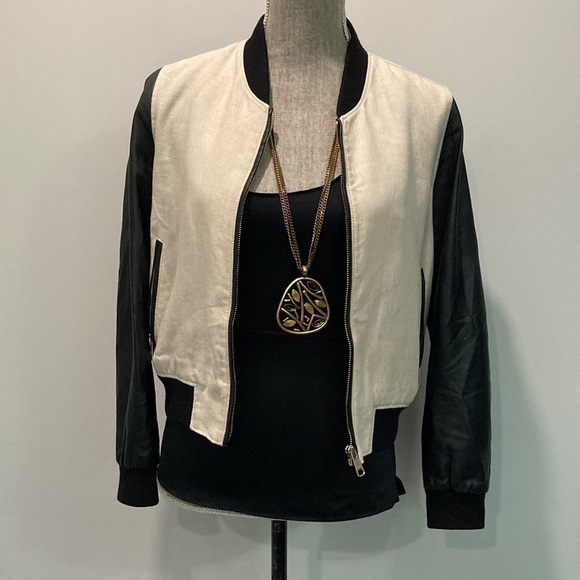Club Monaco Linen Leather Bomber Jacket - Picture 4 of 15